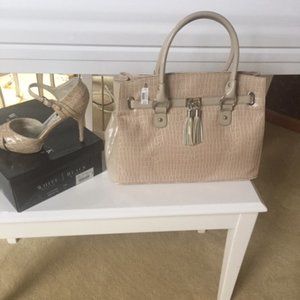 WHBM Matching Purse and Heels, Champagne Snakeskin